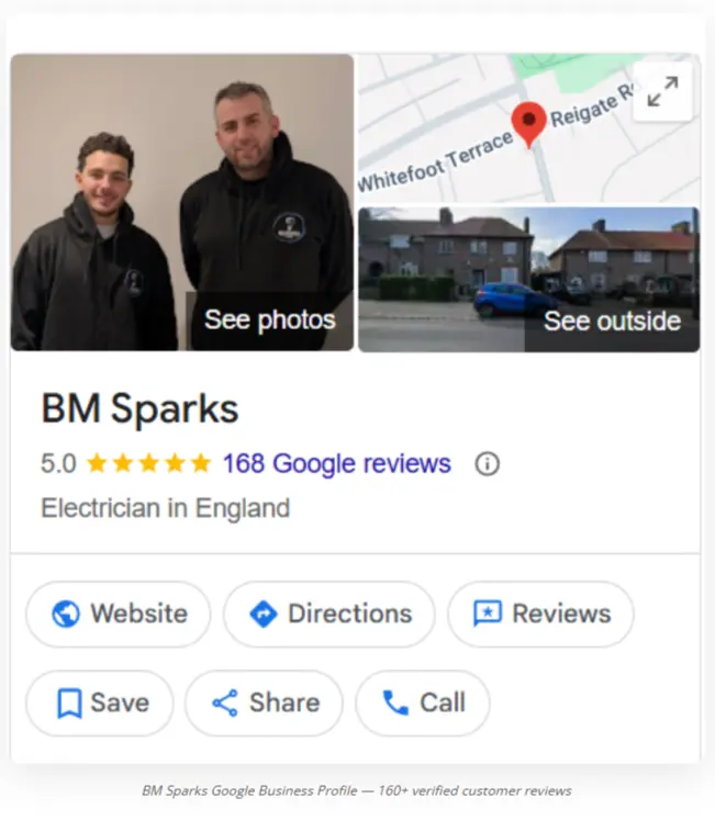 BM Sparks Google Business Profile and customer reviews